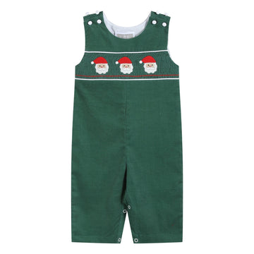 Green Corduroy Santa Smocked Overalls - Lil Cactus
