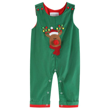 Green Corduroy Sherpa Reindeer Overalls - Lil Cactus
