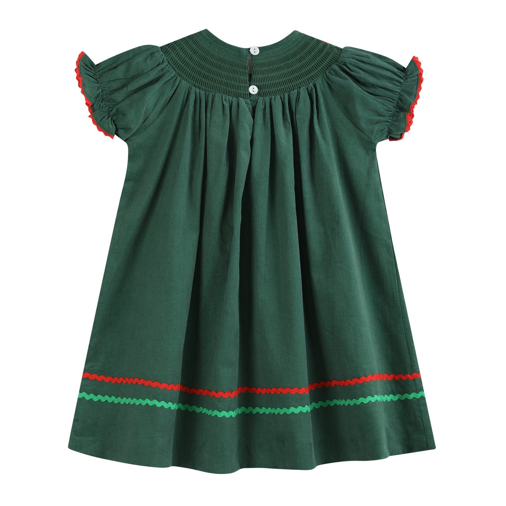 Green Corduroy Smocked Bishop Dress - Lil Cactus