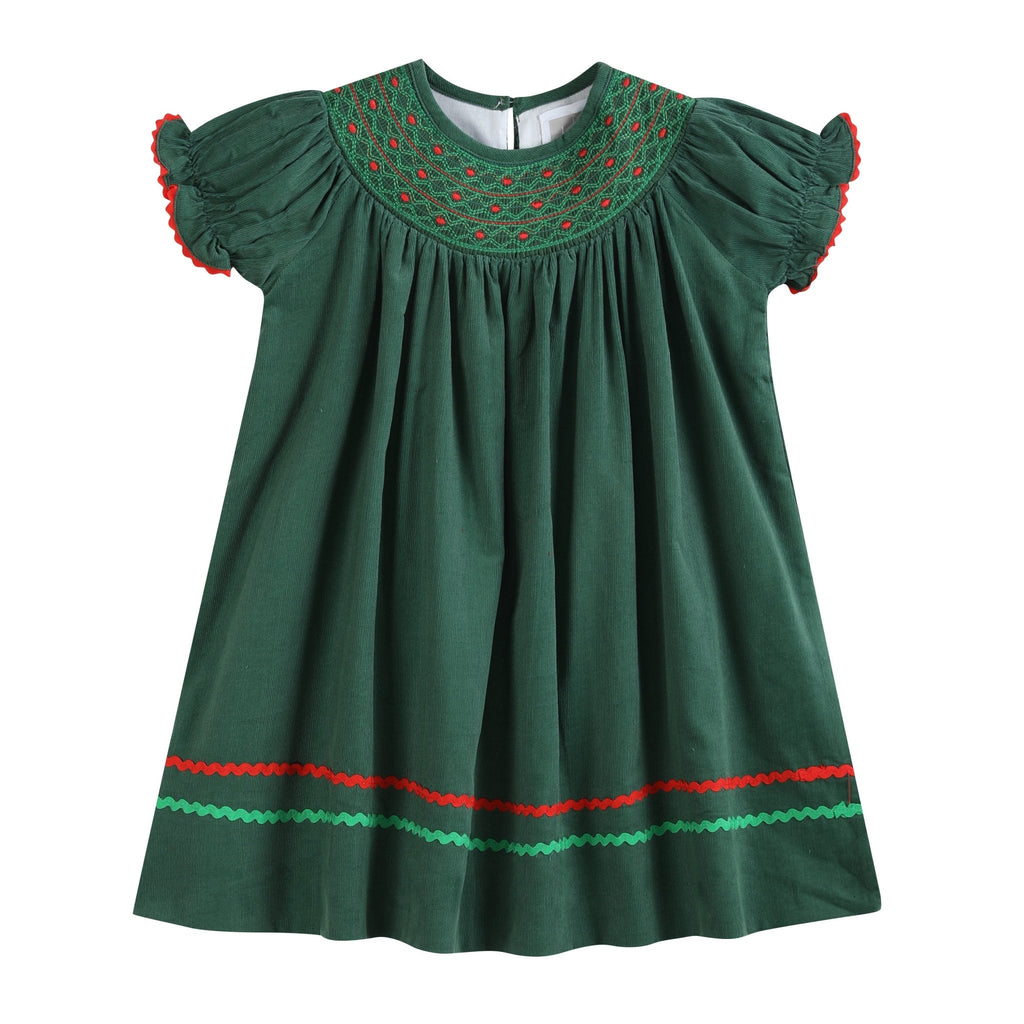 Green Corduroy Smocked Bishop Dress - Lil Cactus