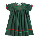 Green Corduroy Smocked Bishop Dress - Lil Cactus