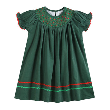 Green Corduroy Smocked Bishop Dress - Lil Cactus