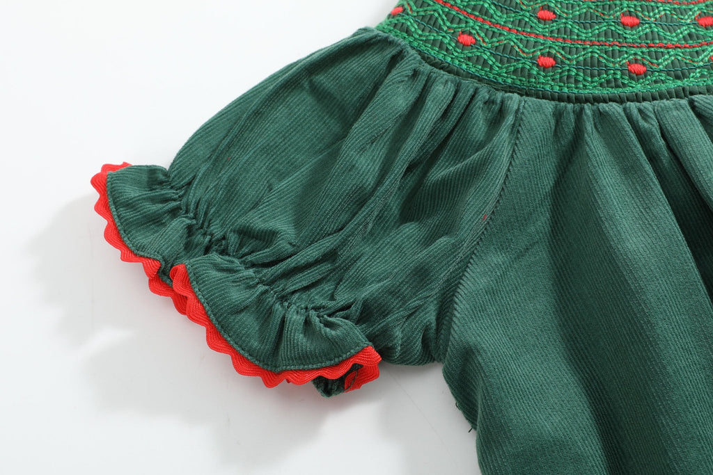 Green Corduroy Smocked Bishop Dress - Lil Cactus
