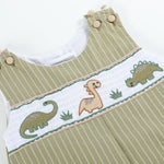 Green Dinosaur Smocked Overalls - Lil Cactus