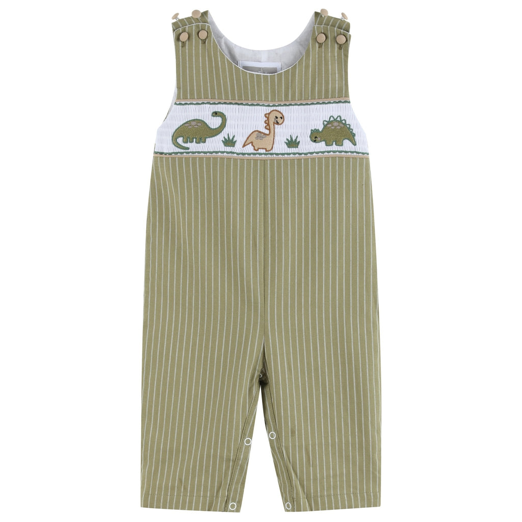 Green Dinosaur Smocked Overalls - Lil Cactus