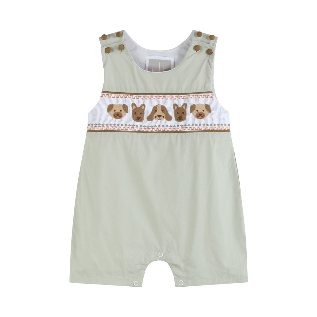 Green Dog Smocked Shortalls - Lil Cactus