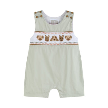 Green Dog Smocked Shortalls - Lil Cactus