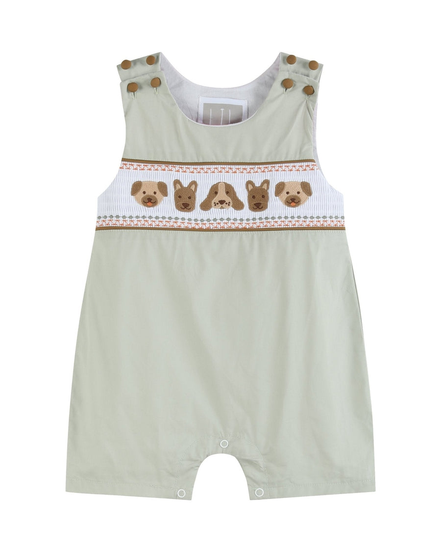 Green Dog Smocked Shortalls - Lil Cactus