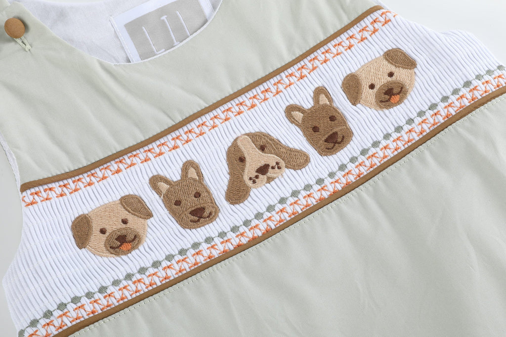 Green Dog Smocked Shortalls - Lil Cactus