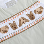 Green Dog Smocked Shortalls - Lil Cactus