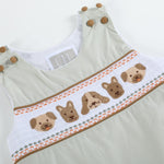 Green Dog Smocked Shortalls - Lil Cactus