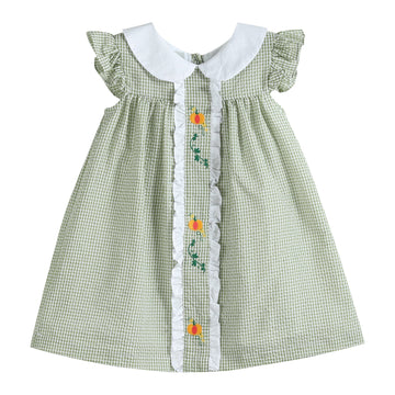 Green Gingham Pumpkin Peter Pan Collar Dress - Lil Cactus