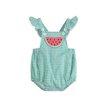 Green Gingham Watermelon Ruffle Romper - Lil Cactus