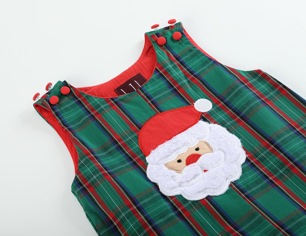 Green & Red Gingham Santa Overalls - Lil Cactus
