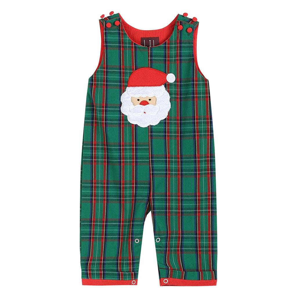 Green & Red Gingham Santa Overalls - Lil Cactus