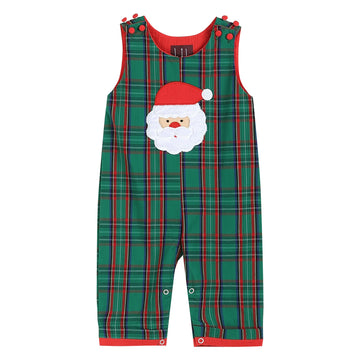 Green & Red Gingham Santa Overalls - Lil Cactus