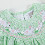 Green Seersucker Easter Bunny Smocked Bishop Dress - Lil Cactus