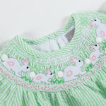 Green Seersucker Easter Bunny Smocked Flutter Romper - Lil Cactus
