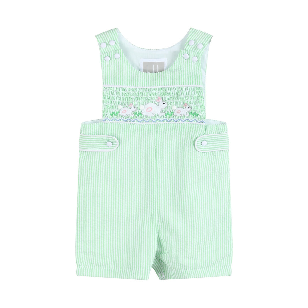 Green Seersucker Easter Bunny Smocked Jon Jons - Lil Cactus