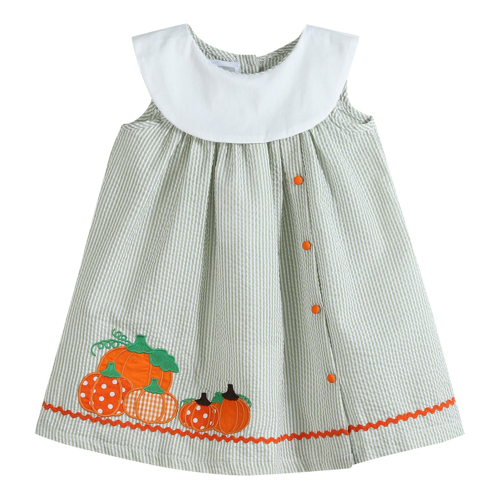 Green Seersucker Pumpkin Yoke Dress - Lil Cactus