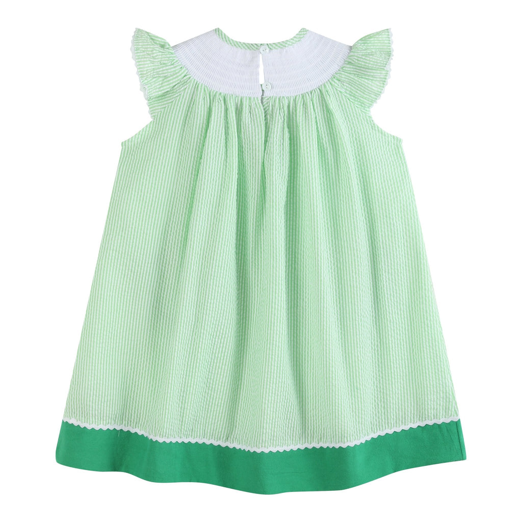 Green Seersucker Watermelon Smocked Bishop Dress - Lil Cactus