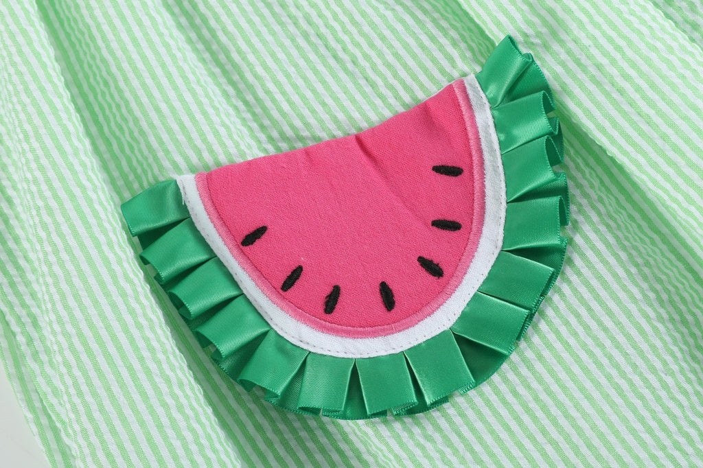 Green Seersucker Watermelon Smocked Bishop Dress - Lil Cactus
