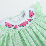 Green Seersucker Watermelon Smocked Bishop Dress - Lil Cactus