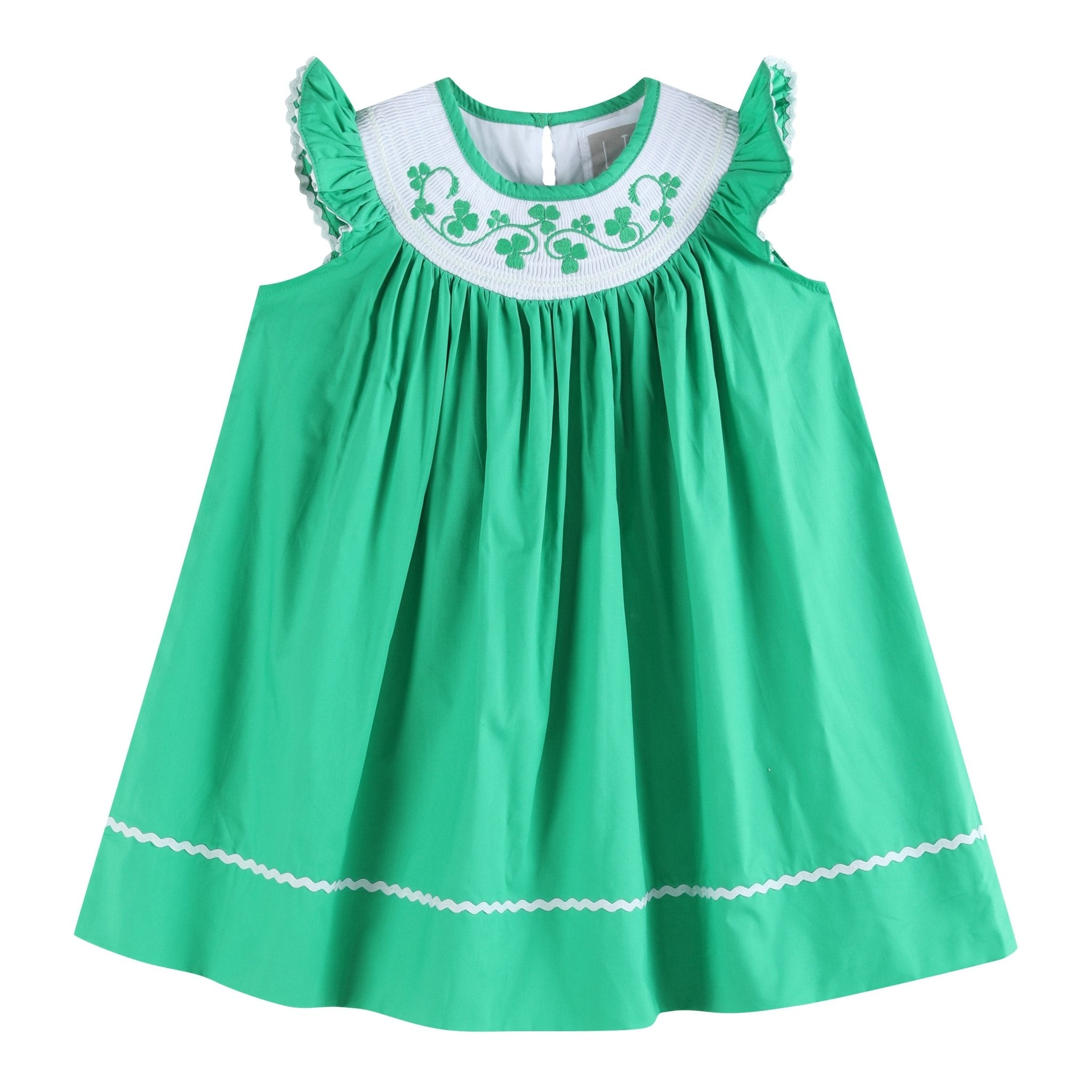 Lil Cactus Baby Dress Green St. Patrick's Day Shamrock Smocked Bishop Dress - 5Y, Outfit, Cotton Lil Cactus Baby Dress Green St. Patrick's Day Shamrock Smocked Bishop Dress - 5Y, Outfit, Cotton
