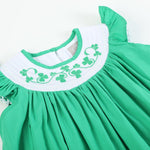 Green St. Patrick's Day Shamrock Smocked Bishop Dress - Lil Cactus