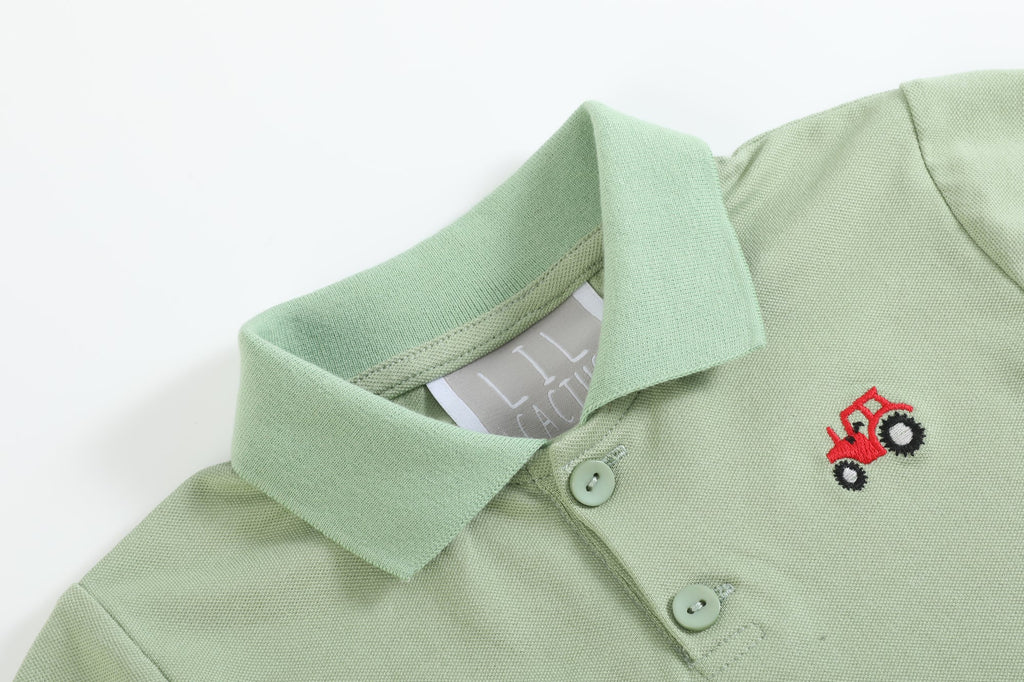 Green Tractor Golf Shirt - Lil Cactus