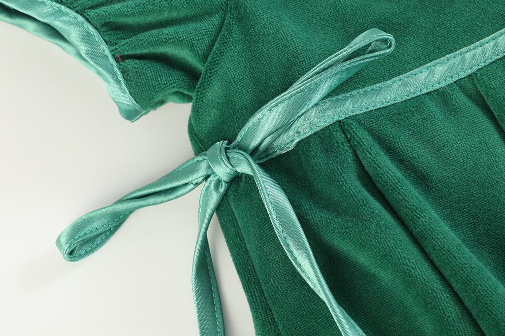 Green Velour and Satin Bow Christmas Dress - Lil Cactus