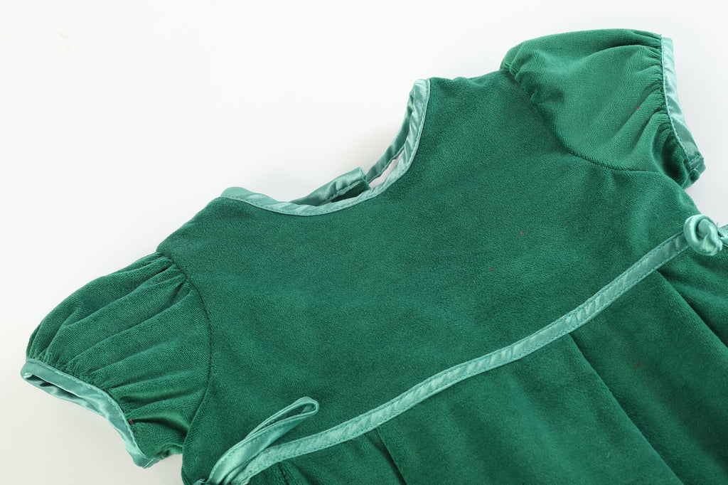 Green Velour and Satin Bow Christmas Dress - Lil Cactus