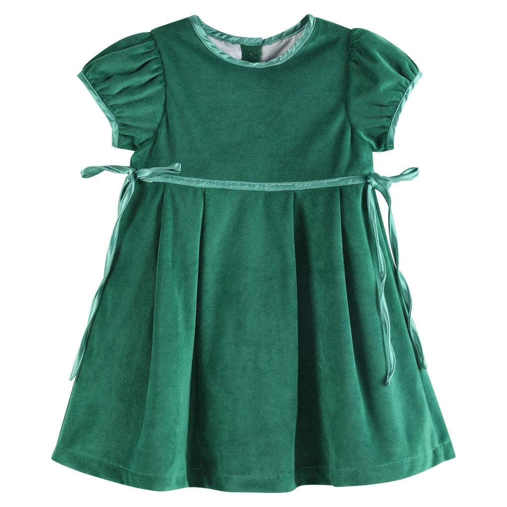 Green Velour and Satin Bow Christmas Dress - Lil Cactus