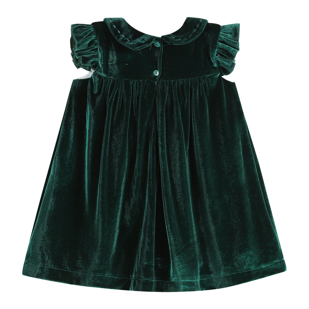 Green Velour Flutter Sleeve Dress - Lil Cactus