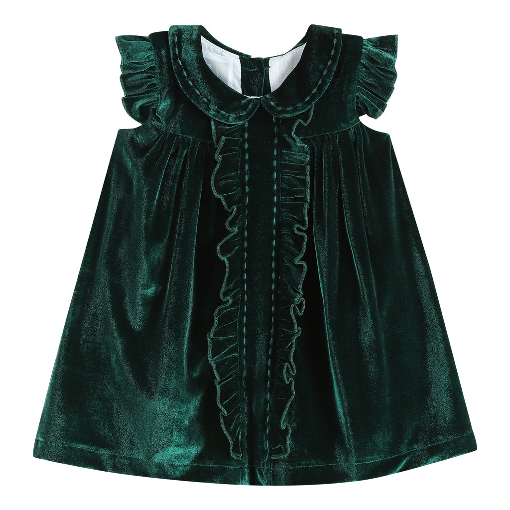 Green Velour Flutter Sleeve Dress - Lil Cactus
