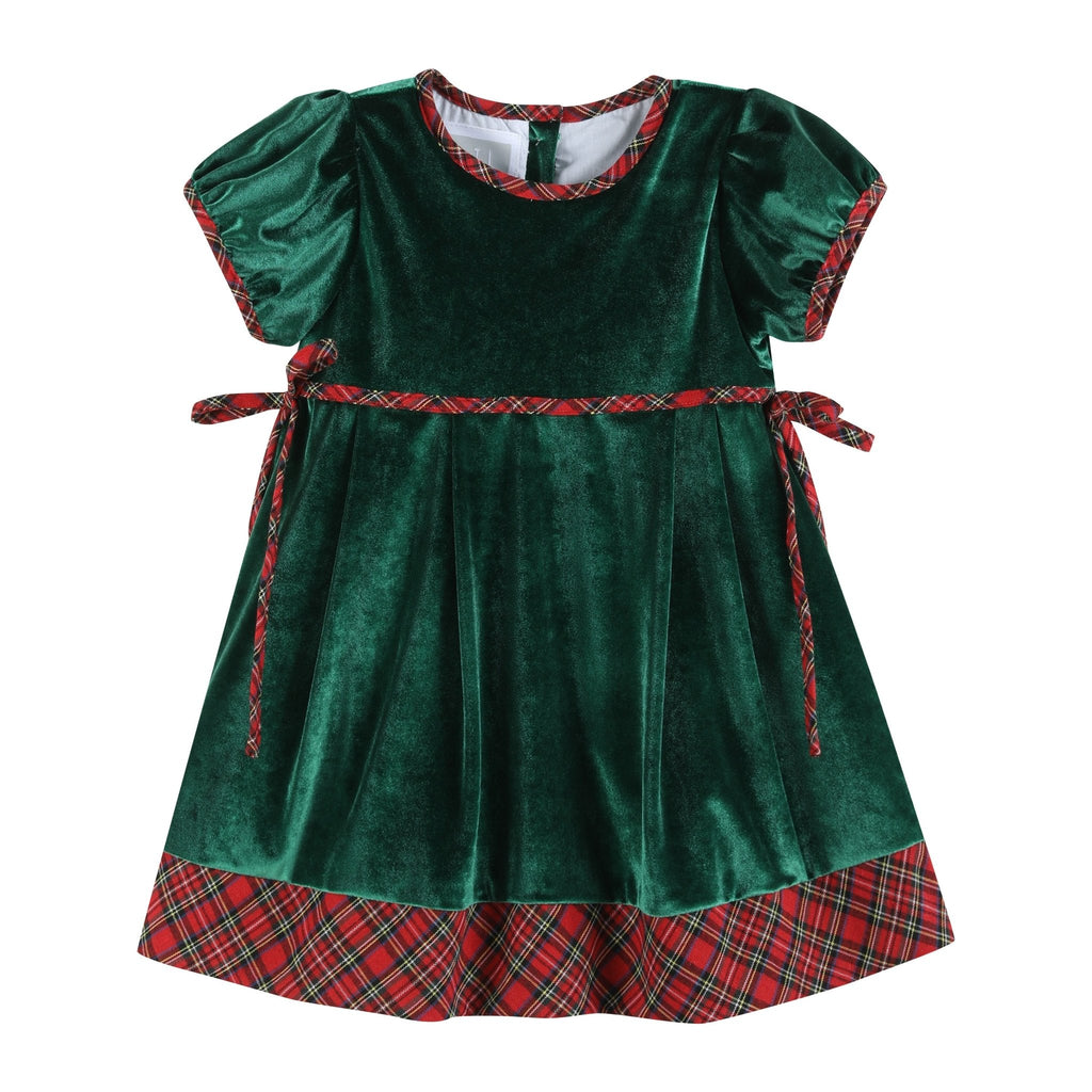 Green Velour Tartan Bows Dress - Lil Cactus