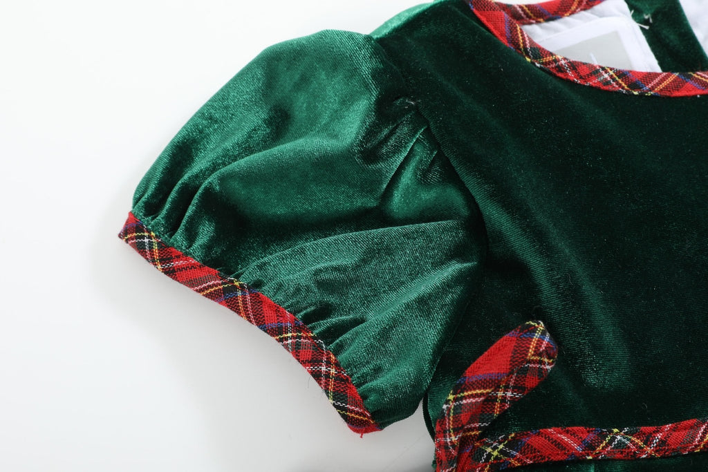 Green Velour Tartan Bows Dress - Lil Cactus