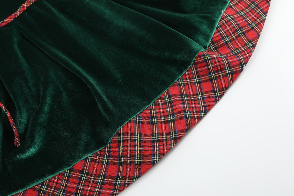 Green Velour Tartan Bows Dress - Lil Cactus