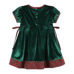 Green Velour Tartan Bows Dress - Lil Cactus