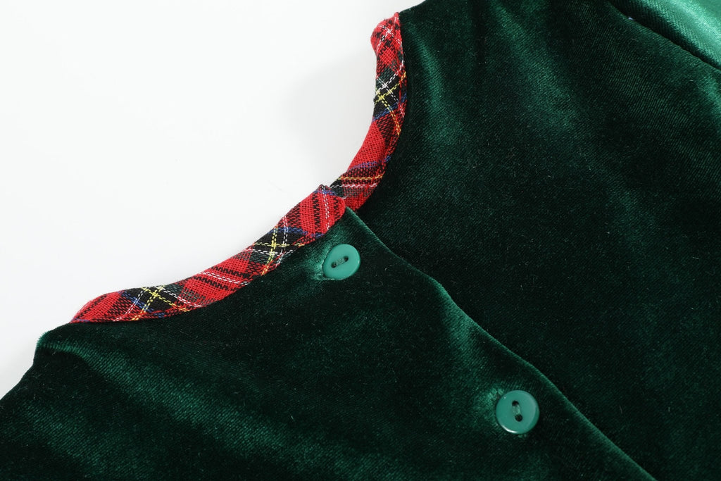 Green Velour Tartan Bows Dress - Lil Cactus