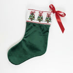 Green Velvet Christmas Tree Smocked Stocking - Lil Cactus
