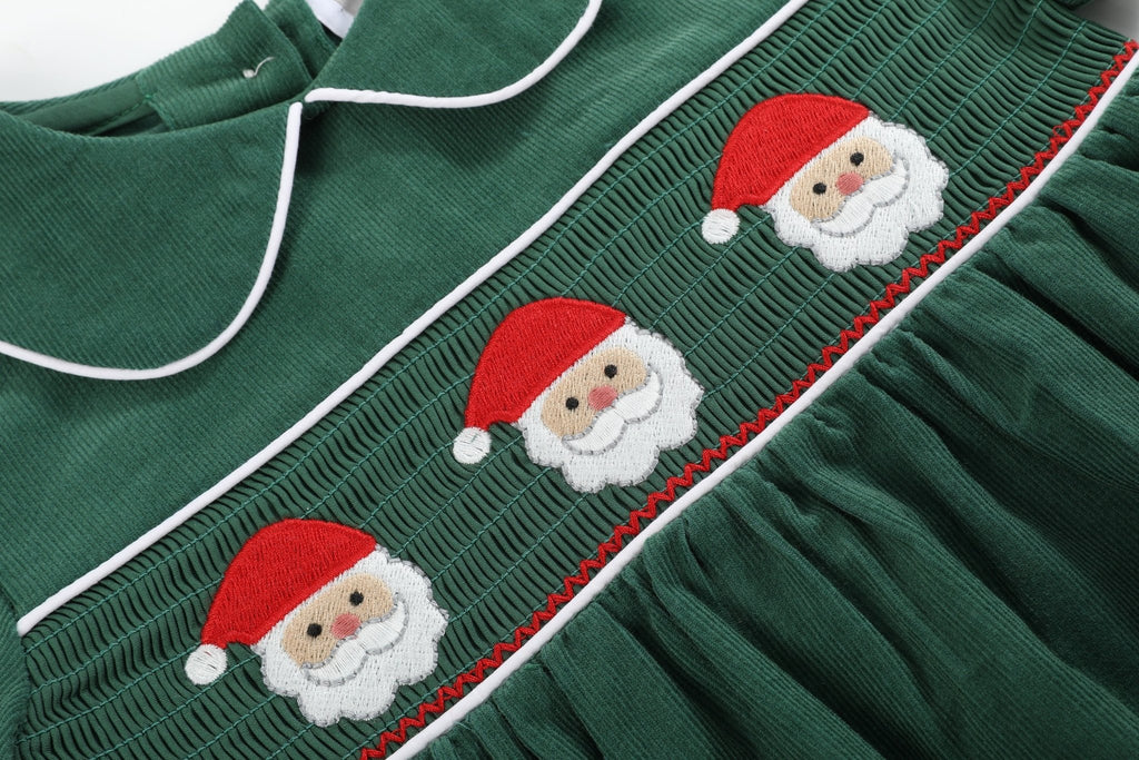 Green Velvet Santa Smocked Dress and Bloomers - Lil Cactus