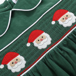 Green Velvet Santa Smocked Dress and Bloomers - Lil Cactus