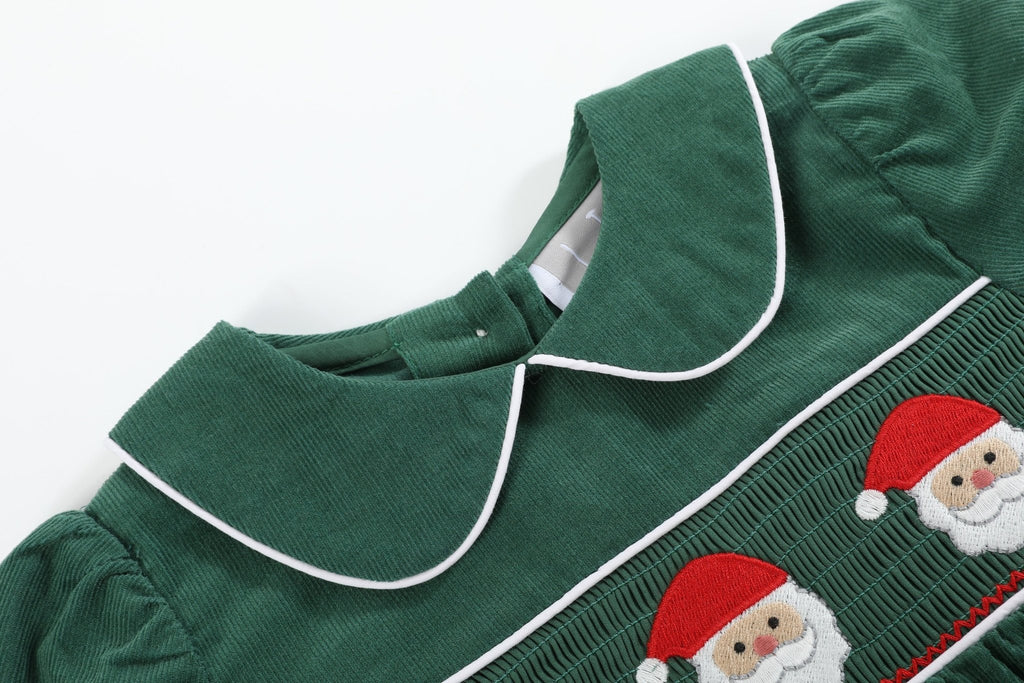 Green Velvet Santa Smocked Dress and Bloomers - Lil Cactus