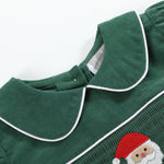Green Velvet Santa Smocked Dress and Bloomers - Lil Cactus