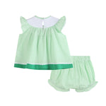 Green & White Stripe Watermelon Smocked Angel - Sleeve Dress & Bloomers - Lil Cactus