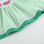 Green & White Stripe Watermelon Smocked Angel - Sleeve Dress & Bloomers - Lil Cactus