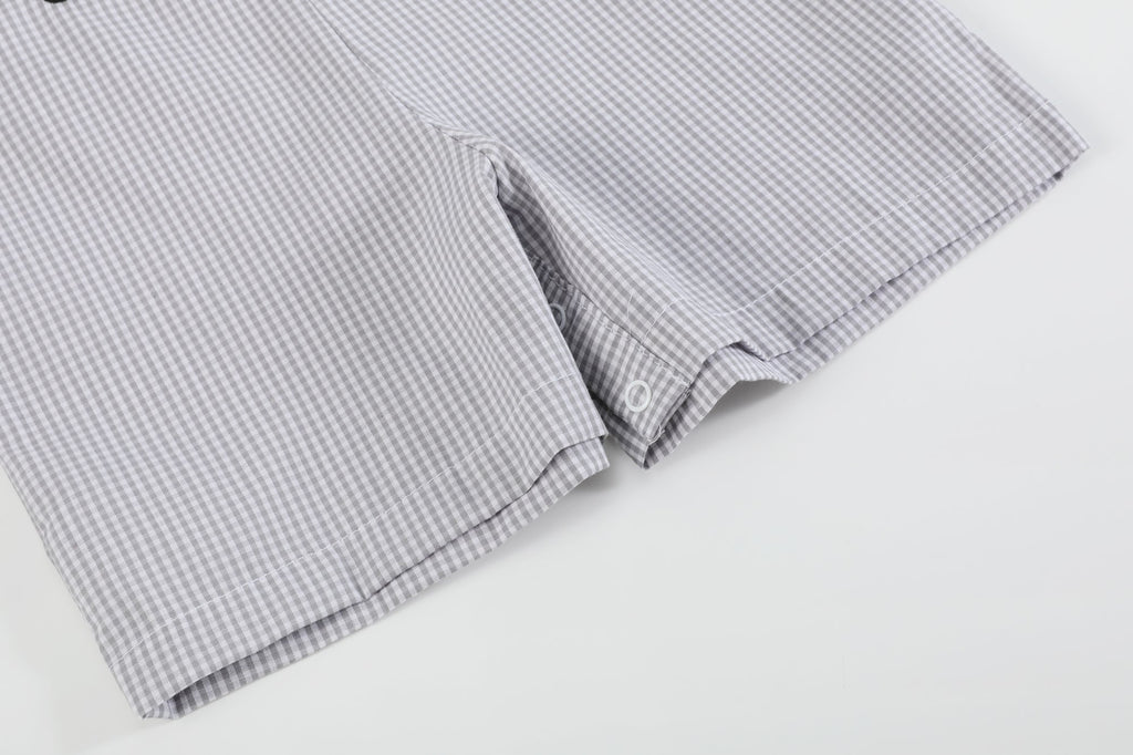 Grey Gingham Puppies in Truck Shortalls - Lil Cactus