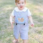 Grey Gingham Puppies in Truck Shortalls - Lil Cactus