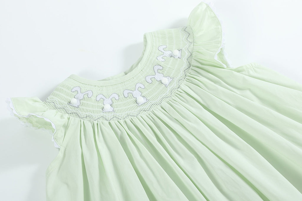 Honeydew Green Bunny Smocked Bishop Dress - Lil Cactus